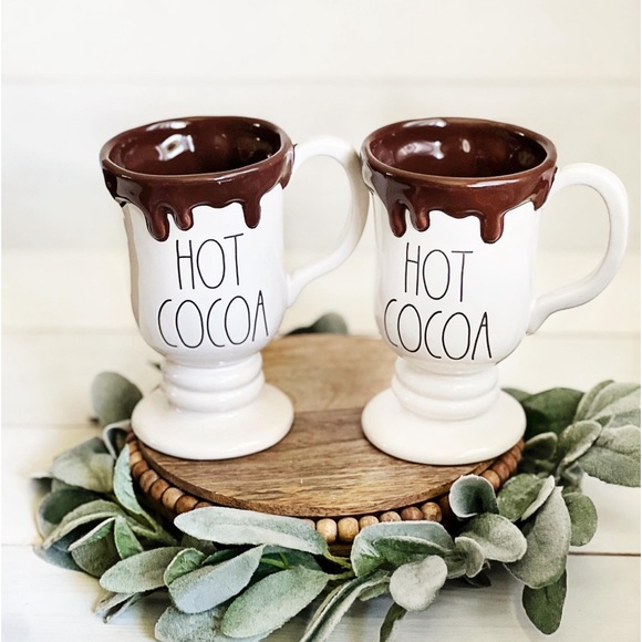 NEW Rae Dunn Hot Cocoa Mug With Chocolate Drip Coffee Christmas Set of Two - Picture 1 of 2